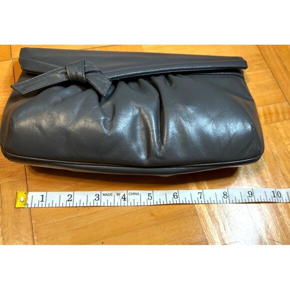 Vintage Morris Moskowitz Clutch Purse Gray Genuine Leather Flap Front Handbag - Picture 6 of 7